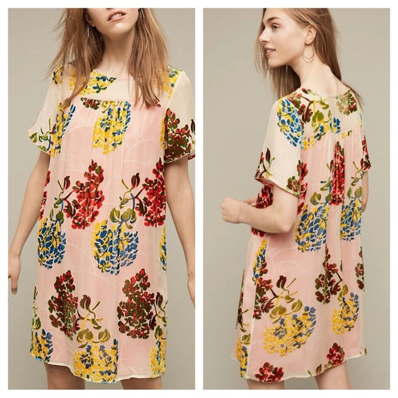 Maeve by Anthropologie Flower Market Swing Dress Velvet Burnout Red Motif Sz M - Picture 1 of 14